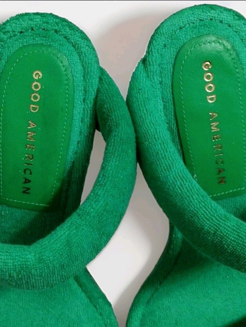 Good American Terry Square Toe Mule Heels 9 Resort Glam Green Statement Sandals - Picture 6 of 16